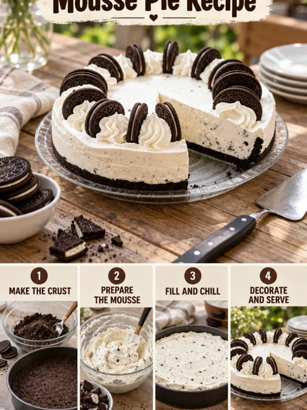Delicious Cookies and Cream Mousse Pie served on a dessert plate