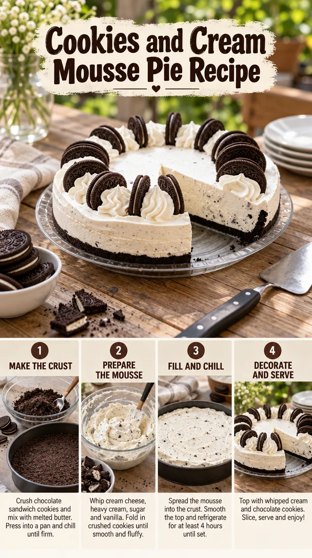 Delicious Cookies and Cream Mousse Pie served on a dessert plate