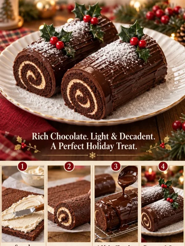Mini Yule logs decorated for the holiday season